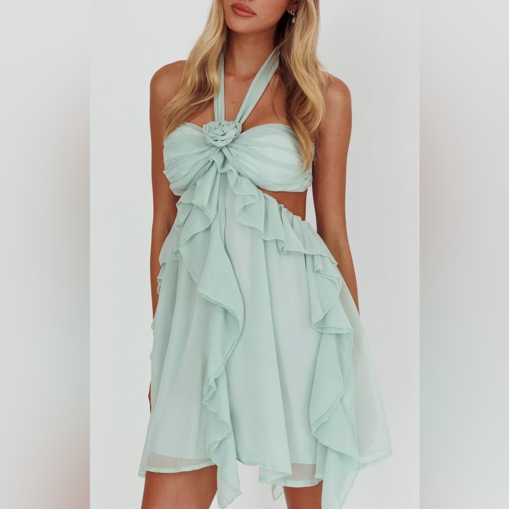 Santiago Cut-Out Ruffle Mini Dress Sage